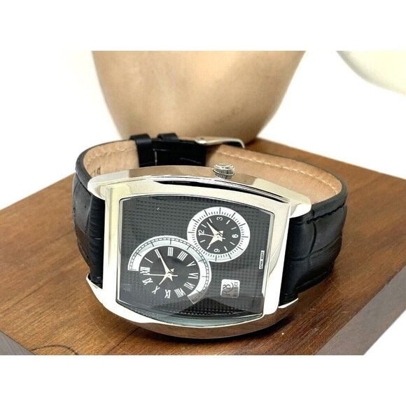 Roberto Bianci Men's Watch RB0741 Benzo Quartz Dual Time Leather Rectangle 43mm - Picture 7 of 13